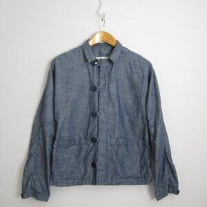 Vtg Zucca Travail Womens Small Blue LS Linen Cotton Blend Jacket Made in France